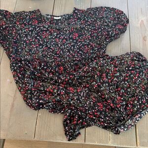 Ava & Viv Black Midi Dress with Red & White Floral Print